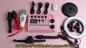 Siborie Siap COD S9+SF666+E10+Lampu Paket Lengkap soundcard Mic headset light Streaming Langsung 100% Original Pengiriman cepat