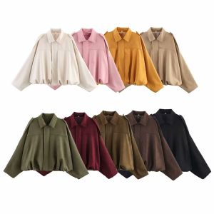 DSF Studio 9-color wind spring and autumn casual suede texture lapel bomber jacket womens B88824