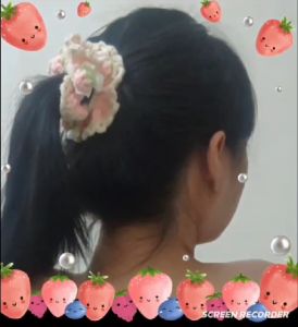 Scrunchies- Korean Style Strawberry Ribbon Scrunchies- Women /Ladies Hair Assessories - Cute Sweet Romantic Ladies -Elastic Hair Band- Handmade Crochet - Ponytail-Small Gift