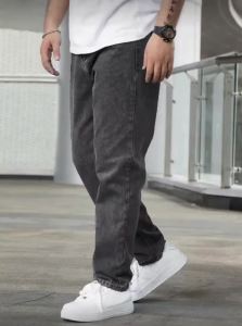 Mens Loose Straight Jeans Vintage Dark Grey Washed Casual Daily Wear Comfortable & Versatile All Sizes