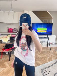 Aunt Fan He [Enjoy the Sunshine] Summer Black Leather KT Surfing Print T-shirt Heavy Weight Pure Cotton round Neck Short Sleeve Couple