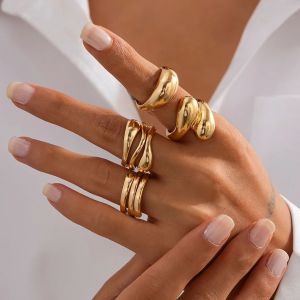Ingemark | Ingemark Minimalism Hollow Water Droplet Curved Surface Rings Women Punk Simple Metal Irregular Chic Knuckle Ring Couple Jewelry