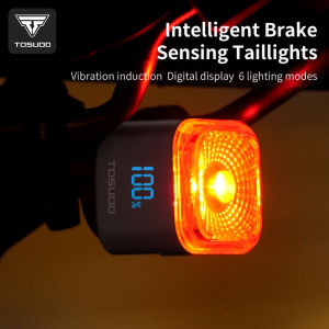 TOSUOD Bicycle Taillight IPX55 Waterproof 6 Lighting Modes Type-C Charge Brake Sensing 500mAh LED Taillight Bike Accessories