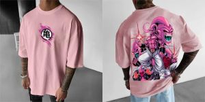 Bandai | Dragon Ball Summer Mens T-Shirt Anime Majin Buu Autumn Breathable Harajuku Boys Childrens Parent-Child Short Sleeves Winter