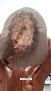 全抛光肉粉色水晶洞 里面却藏着满满闪闪晶牙。✨✨ Fully Polished Blush Pink Crystal Geode ✨Soft blush tones on the outside sparkling crystal druzy hidden within.