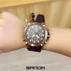 SANDA Top Fashion Waterproof Mens Sports Watch LED Analog Digital Dual Display Electronic Clock Stopwatch Men Quartz Wristwatch