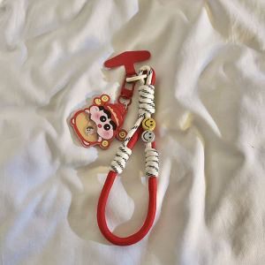 Adorable New Year Cartoon Character Phone Case with Woven Nylon Hand Rope Versatile Clip for Bags Car Keys And Headphones