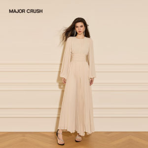 Elegant White Resort Style French Pleated Maxi Dress