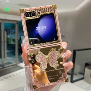 KISSCASE Plating Rhinestone Folding Phone Case For Samung Galaxy Z Flip 6 5 4 3 5G With Butterfly Bracket Stand Hard PC Anti-fall Shockproof Back Cover For Galaxy Z Flip 6 5 4 3