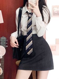 Grey High Waist Mini Skirt Set Womens Spring Summer Korean Style Uniform School Uniform Shirt JK Short Skirt Pure Color