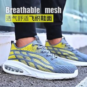 Men Work Shoes Steel Toe Work Sneakers Lightweight Breathable Safety Shoes Men Women Work Boots Anti-Smash Indestructible Shoes