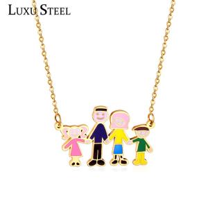 LUXUSTEEL BabyGirl Necklace Christmas Stainless Steel Father Mother Son Daughter Family Pendant Necklace Collars