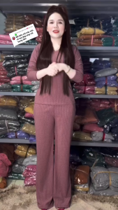 Đồ bộ cổ tim tay dài quần suông Set đồ bộ nữ mặc nhà đồ bộ gân đũa lạnh đồ bộ thun lạnh đồ bộ ủ kem