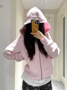 SUHUIQIAN | Short Small Figure Friendly Hooded High Waist Pink Zipper Sweatshirt Jacket