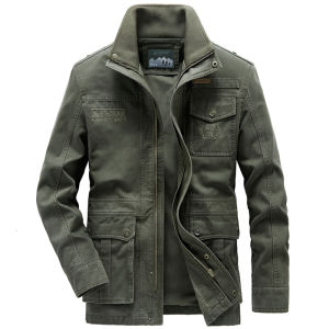 Fall and Winter New Arrival Pure Cotton Jacket Mens Multi-Pocket Stand Collar Loose plus Size Workwear Leisure Washed-out Mid Length Long Length Outwear