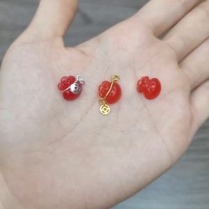 Charm treo túi tiền Ngọc Agate Đỏ móc v10k và Ag925 - Phong Thủy TUDO