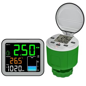 Wireless Ultrasonic Water Level Monitor 8 Channel Tank Depth Sensor 100m RangeLCD Display for Depth Temperature Hi/Low Alarm