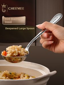 Thickened 304 Stainless Steel Long Handle Soup Spoon Large Soup Spoon Porridge Spoon round Shape Soup Ladle High Aesthetic Value