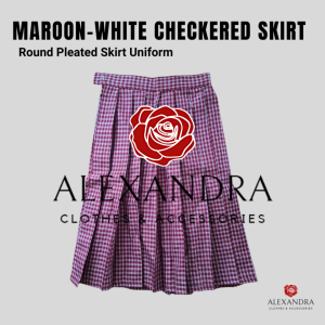 MAROON-WHITE CHECKERED ROUND PLEATED SKIRT SCHOOL UNIFORM FOR GIRLS - KATRINA FABRIC by CraftCandle
