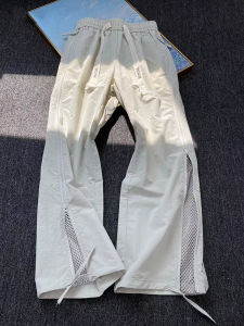 Quần Dài Nam Màu Xám Ống Đứng Mỏng Nhanh Khô Có Khóa Kéo Lưới Quần Dài Thường Ngày Cạp Vừa Mùa Hè Quần Dài Ống Rộng