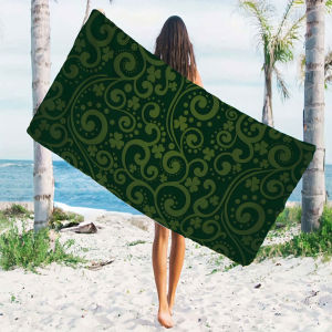Dark Green Clover Scroll Quick Drying Microfiber Beach Towel Lightweight for Swimming Camping Yoga - Bath Towel