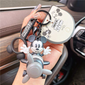 Disney Cute Mickey Mouse Keychain Rotating Vintage Airplane Backpack Pendant Couple Creative Gift Cultural Relics Keychain