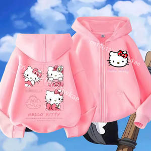 52TOYS | 3-12 Year Boys Girls Kids Teenagers Fashion Hot Sale Anime Company Hello Kitty White Autumn Winter Cartoon Cute Zip Up Hoodie