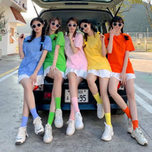 Korean Style Youthful Colorful Performance Outfit Cotton Candy Short Sleeve T-Shirt Sister Matching Set Commute Printed Design