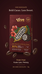 Vive Single Origin 85% Dark Chocolate Bean Drops 30g Kuala Lipis- Pahang No Added Sugar