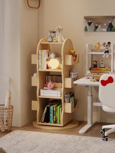 Rotatable Solid Wood Childrens Bookcase Integrated 360 Degree Bedroom Living Room Storybook Shelf European Minimalist Style