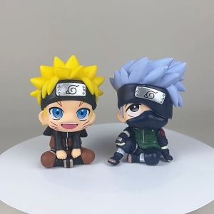 Cute version big head sitting posture solid PVC ninja doll Naruto Kakashi toy model cake toppers Gift Sets