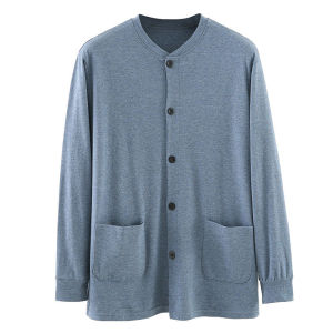 Mens Pure Cotton Long Sleeve Sweater Fall Clothes Grandpa Warm Top Button-Up Cardigan Comfortable Breathable Soft Fabric