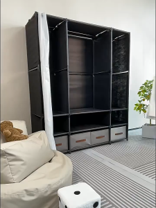 Portable Folding Wardrobe Curtain Space Saving Clothes Organizer Multifunctional Storage Cabinet COD