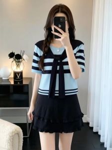 AIYITI | Striped Plus Size Womens T-Shirt Ice Silk