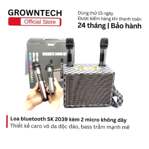 Loa Bluetooth SK 2039 tặng 2 micro không dây kiểu dáng sang vỏ gỗ da bass trầm bluetooth 5.0