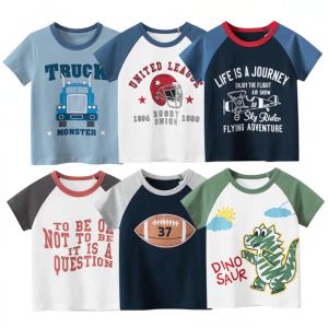 Kids Top Tees Cotton T-Shirts Cute Tops Cartoon Design Soft and Comfortable for Boys and Girls 1-10 Years Old