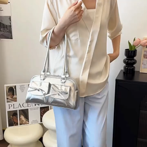 Women Shoulder Bag Bowling Handbags Leather Underarm Bowknot Casual Korea Beg Tangan Wanita 单肩包