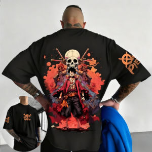 Bandai | One Piece Men Women T-shirt Monkey D. Luffy Summer Anime Print Tee Spring and Autumn Short-sleeved Retro Harajuku Y2K Streetwear