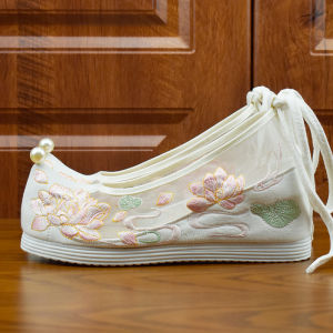 Elevated Green Lace Hanfu Shoes Womens Summer High Heel Embroidered Traditional Chinese Shoes Retro Style Net Material