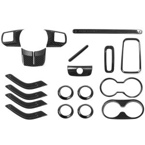 18Pcs Car Interior Decoration Cover Kit for Jeep Wrangler JK 2011-2017 4-Door Steering Wheel AC Frame Handbrake Cup Holder Cover