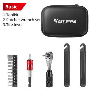 WEST BIKING Portable Toolkit Multifunctional Repair Tool Bag Ratchet Wrench Kit Tire Lever Mini Pump Tools Set Bike Accessories