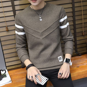 Mens Knitted Long Sleeve Sweater Thickened Fleece Lined Base Layer Trendy Personality Autumn Winter New Arrival Polyester Fiber