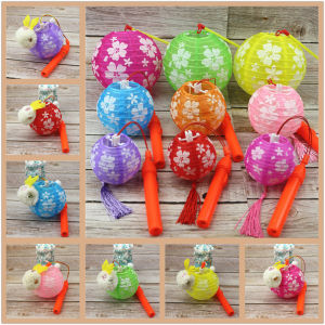 Mid-Autumn Festival LED Luminous Kids Satchel Toy Small Bell Pepper Kindergarten Decoration Festive Lantern DIY Handmade Cherry Blossom Cloth Lantern