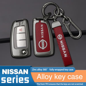 Zinc Alloy Luxury Genuine Leather Flip Car Key Fob Shell Case Cover Chain Remote Holder Keychain Protector For Nissan Navara NP300 X-trail March Almera Sunny Juke Sylphy Qashqai Note Tiida
