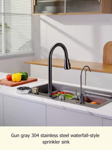 TOAO 304SUS Kitchen Sink Complete Set Waterfall Sink Stainless for Kitchen with Faucet Set Big Single Sink Heavy Duty
