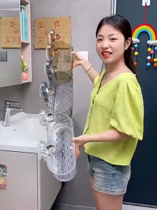 ชั้นวางของในห้องน้ำ แบบถ้วยดูด ชั้นวางของแบบตัวดูดสููญญากาศ ไม่ต้องเจาะ ชั้นใส่ของ ติดผนังห้องน้ํา หรูหรา