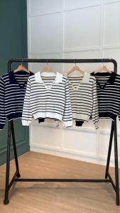 BL20759 Stripes Collar Longsleeve Knit Top