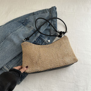 Fashionable Korean Style Straw Woven Shoulder Bag for Women 2024 New Arrival Versatile Handbag Dumpling Shape Medium Size
