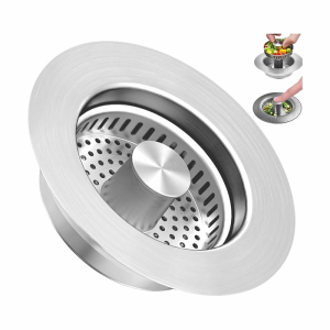 Kitchen Sink Drain Strainer Pop-Up Stopper & Anti-Clogging Basket 304 Stainless Steel Kitchen Drain Strainer