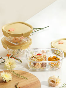 Hộp Đựng Thức Ăn Trưa Bằng Thủy Tinh Blue Lotus Home Office Hộp Đựng Trái Cây Tươi Mát Có Thể Đun Sôi Trong Lò Vi Sóng Hộp Đựng Thức Ăn Bằng Thủy Tinh Có Thể Chia Thành Ba Phần